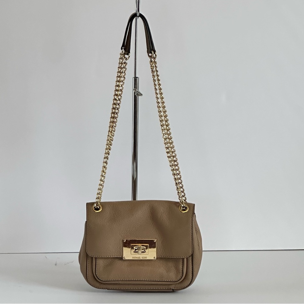 Michael Kors Taupe Leather Crossbody Bag with Gold Chain